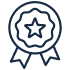 Badge de qualité linéaire avec étoile centrale et rubans, symbole d'excellence, récompense ou certification.