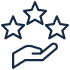Main tendue offrant ou recevant trois étoiles, symbolisant la qualité, la satisfaction client ou un service premium.